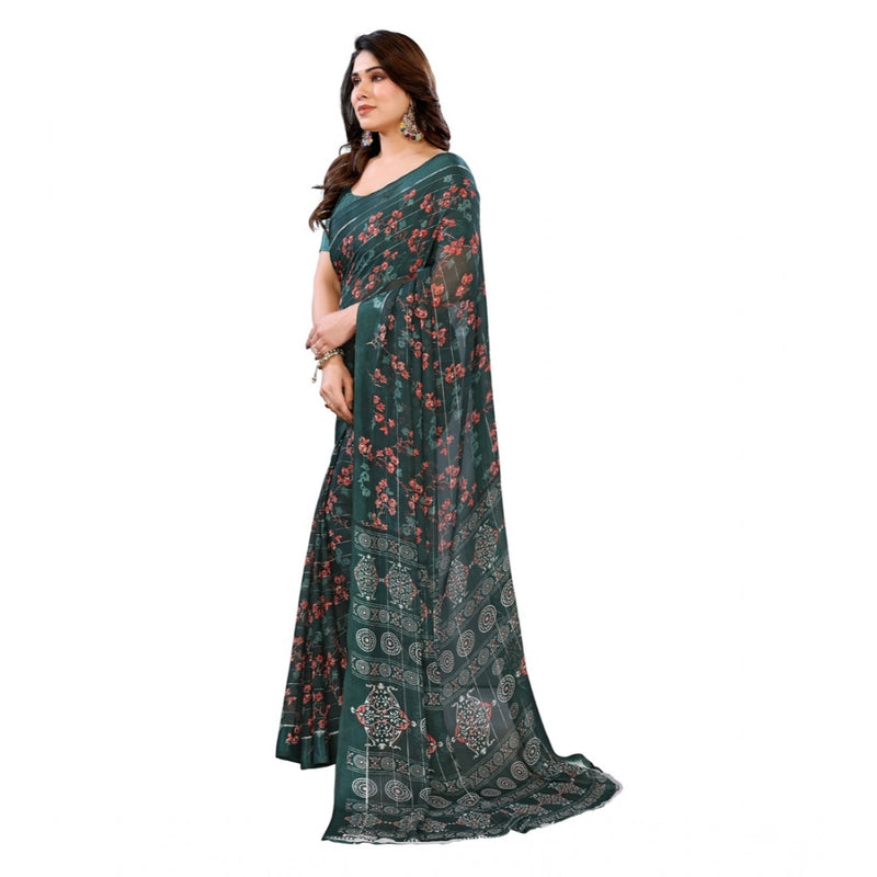 Mayawye Women's Georgette Printed Saree With Unstitched Blouse 5.5Mtr (Green)