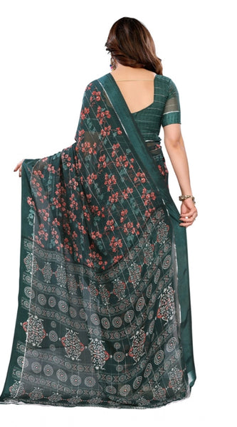 Mayawye Women's Georgette Printed Saree With Unstitched Blouse 5.5Mtr (Green)