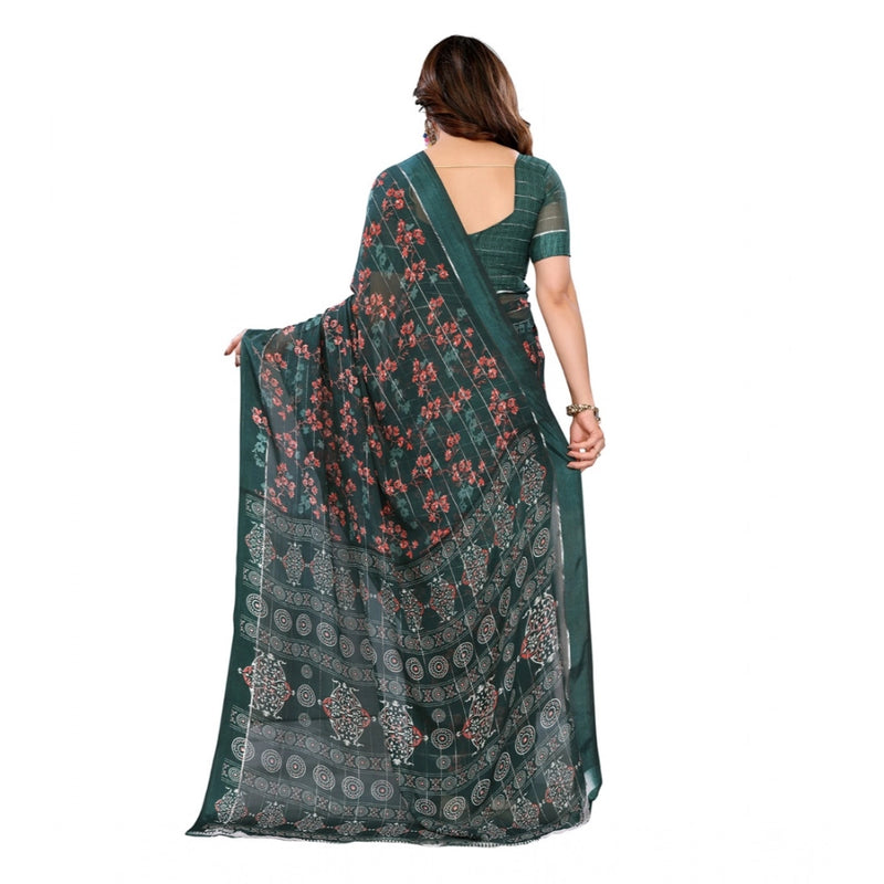 Mayawye Women's Georgette Printed Saree With Unstitched Blouse 5.5Mtr (Green)