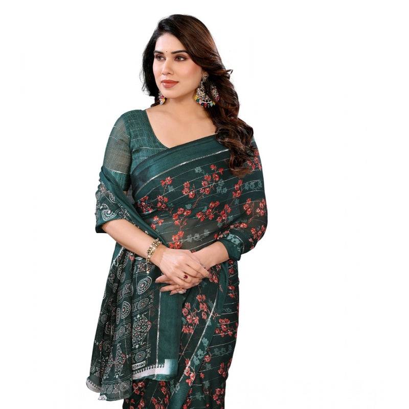 Mayawye Women's Georgette Printed Saree With Unstitched Blouse 5.5Mtr (Green)