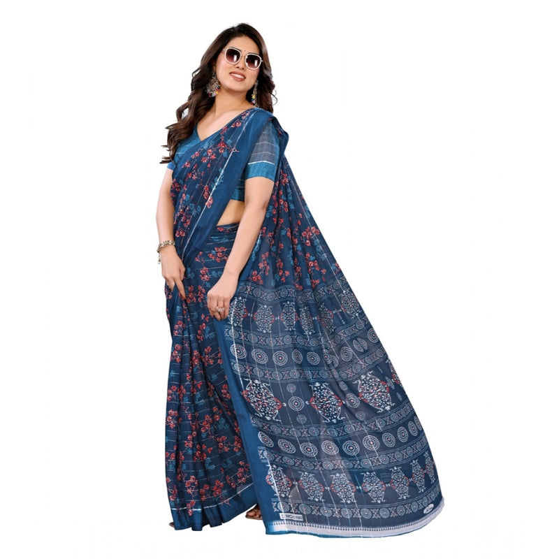 Mayawye Women's Georgette Printed Saree With Unstitched Blouse 5.5Mtr (Blue)
