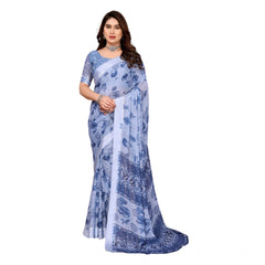 Mayawye Women's Georgette Printed Saree With Unstitched Blouse 5.5Mtr (Light Blue)