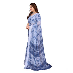 Mayawye Women's Georgette Printed Saree With Unstitched Blouse 5.5Mtr (Light Blue)