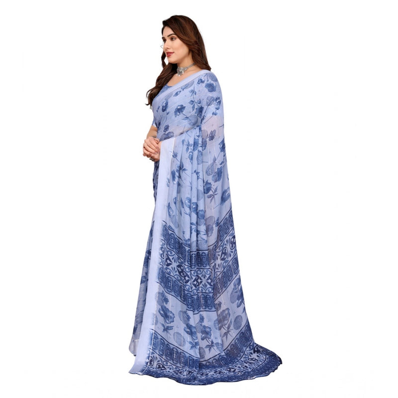 Mayawye Women's Georgette Printed Saree With Unstitched Blouse 5.5Mtr (Light Blue)
