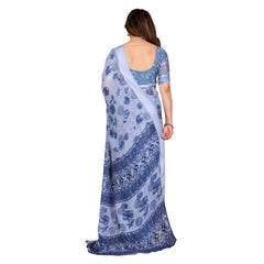 Mayawye Women's Georgette Printed Saree With Unstitched Blouse 5.5Mtr (Light Blue)