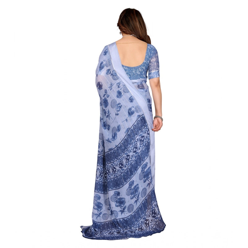 Mayawye Women's Georgette Printed Saree With Unstitched Blouse 5.5Mtr (Light Blue)