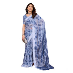 Mayawye Women's Georgette Printed Saree With Unstitched Blouse 5.5Mtr (Light Blue)