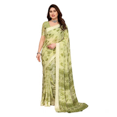Mayawye Women's Georgette Printed Saree With Unstitched Blouse 5.5Mtr (Green)