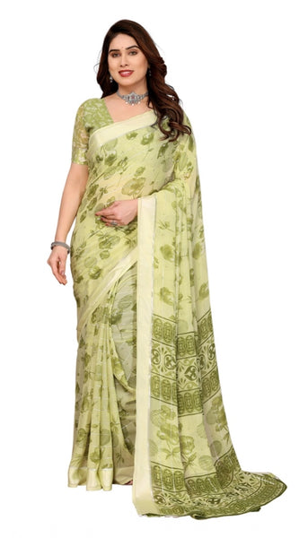 Mayawye Women's Georgette Printed Saree With Unstitched Blouse 5.5Mtr (Green)