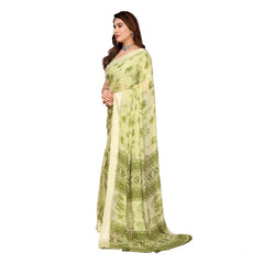Mayawye Women's Georgette Printed Saree With Unstitched Blouse 5.5Mtr (Green)