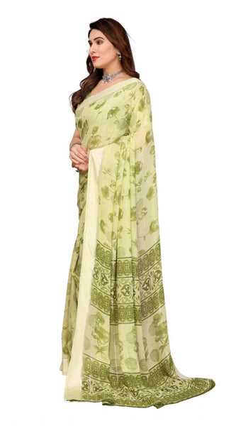Mayawye Women's Georgette Printed Saree With Unstitched Blouse 5.5Mtr (Green)