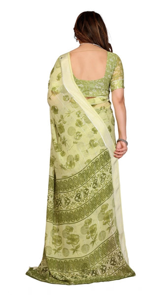 Mayawye Women's Georgette Printed Saree With Unstitched Blouse 5.5Mtr (Green)