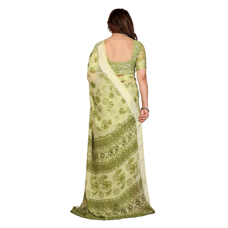 Mayawye Women's Georgette Printed Saree With Unstitched Blouse 5.5Mtr (Green)