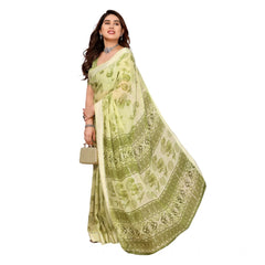 Mayawye Women's Georgette Printed Saree With Unstitched Blouse 5.5Mtr (Green)