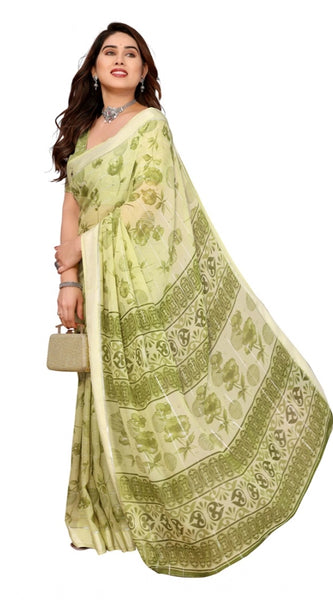 Mayawye Women's Georgette Printed Saree With Unstitched Blouse 5.5Mtr (Green)