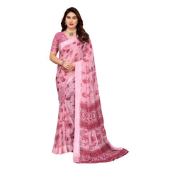 Mayawye Women's Georgette Printed Saree With Unstitched Blouse 5.5Mtr (Pink)
