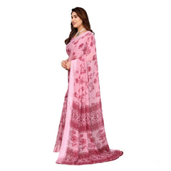 Mayawye Women's Georgette Printed Saree With Unstitched Blouse 5.5Mtr (Pink)