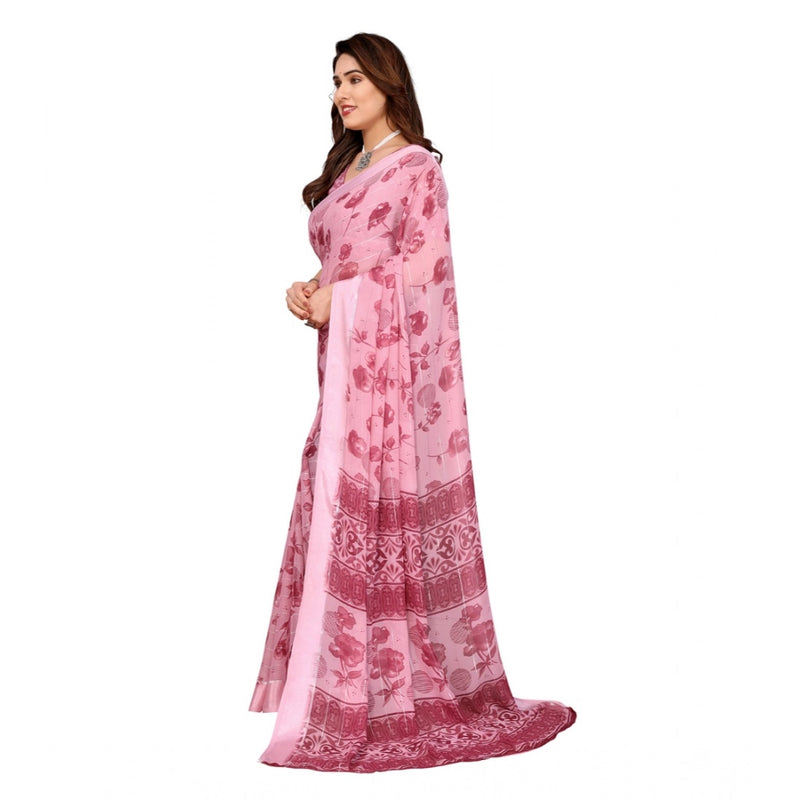 Mayawye Women's Georgette Printed Saree With Unstitched Blouse 5.5Mtr (Pink)
