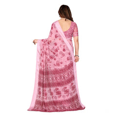 Mayawye Women's Georgette Printed Saree With Unstitched Blouse 5.5Mtr (Pink)