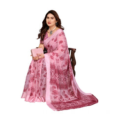 Mayawye Women's Georgette Printed Saree With Unstitched Blouse 5.5Mtr (Pink)