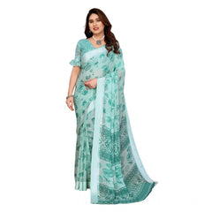 Mayawye Women's Georgette Printed Saree With Unstitched Blouse 5.5Mtr (Green)