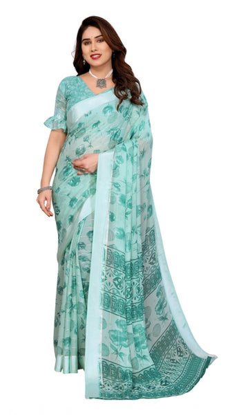 Mayawye Women's Georgette Printed Saree With Unstitched Blouse 5.5Mtr (Green)
