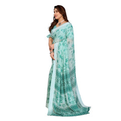 Mayawye Women's Georgette Printed Saree With Unstitched Blouse 5.5Mtr (Green)