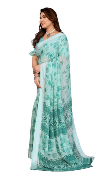 Mayawye Women's Georgette Printed Saree With Unstitched Blouse 5.5Mtr (Green)