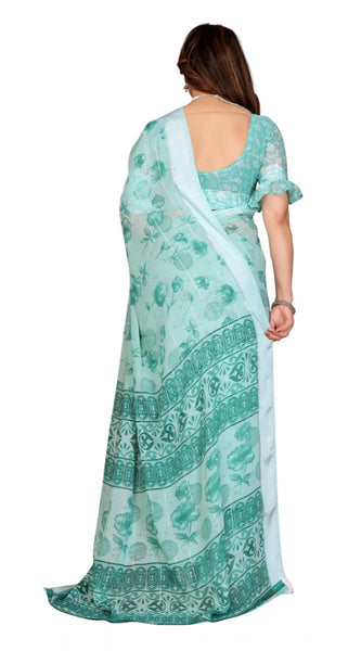 Mayawye Women's Georgette Printed Saree With Unstitched Blouse 5.5Mtr (Green)