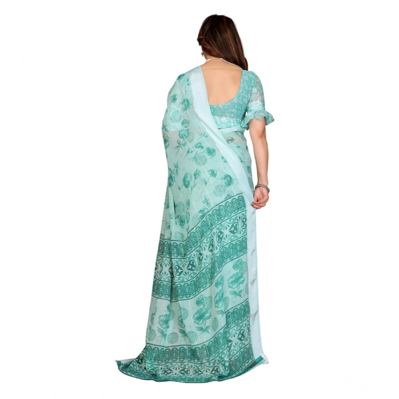 Mayawye Women's Georgette Printed Saree With Unstitched Blouse 5.5Mtr (Green)