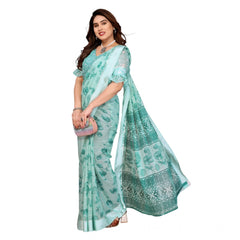 Mayawye Women's Georgette Printed Saree With Unstitched Blouse 5.5Mtr (Green)