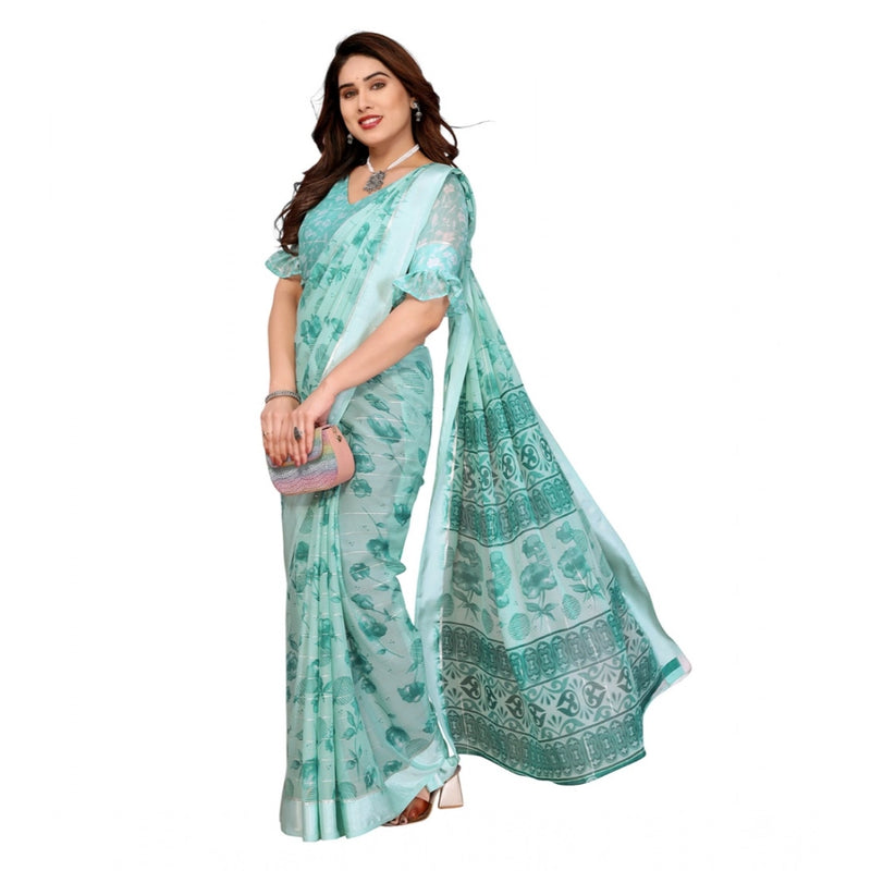 Mayawye Women's Georgette Printed Saree With Unstitched Blouse 5.5Mtr (Green)