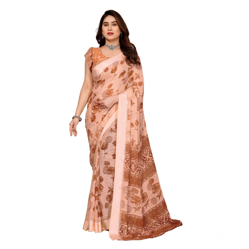 Mayawye Women's Georgette Printed Saree With Unstitched Blouse 5.5Mtr (Brown)