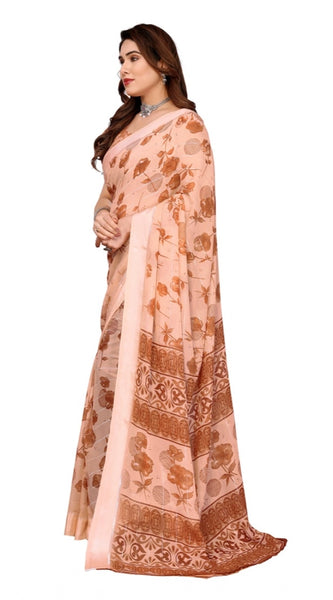 Mayawye Women's Georgette Printed Saree With Unstitched Blouse 5.5Mtr (Brown)