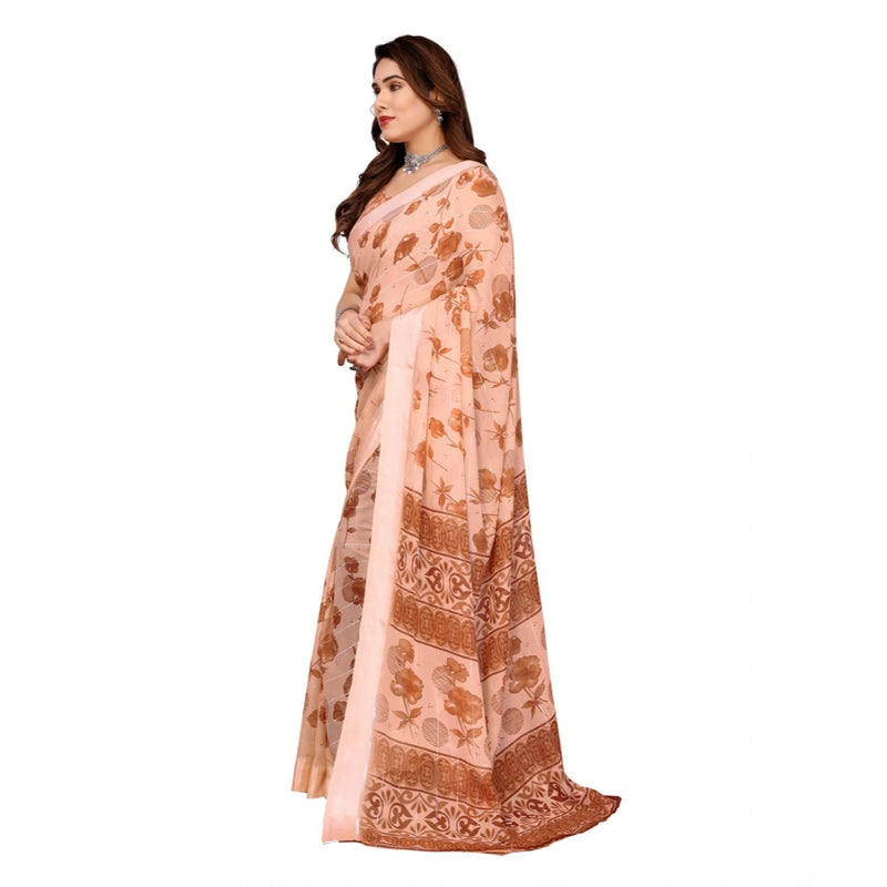 Mayawye Women's Georgette Printed Saree With Unstitched Blouse 5.5Mtr (Brown)