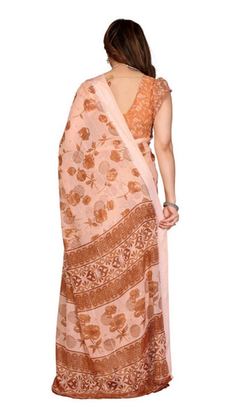 Mayawye Women's Georgette Printed Saree With Unstitched Blouse 5.5Mtr (Brown)