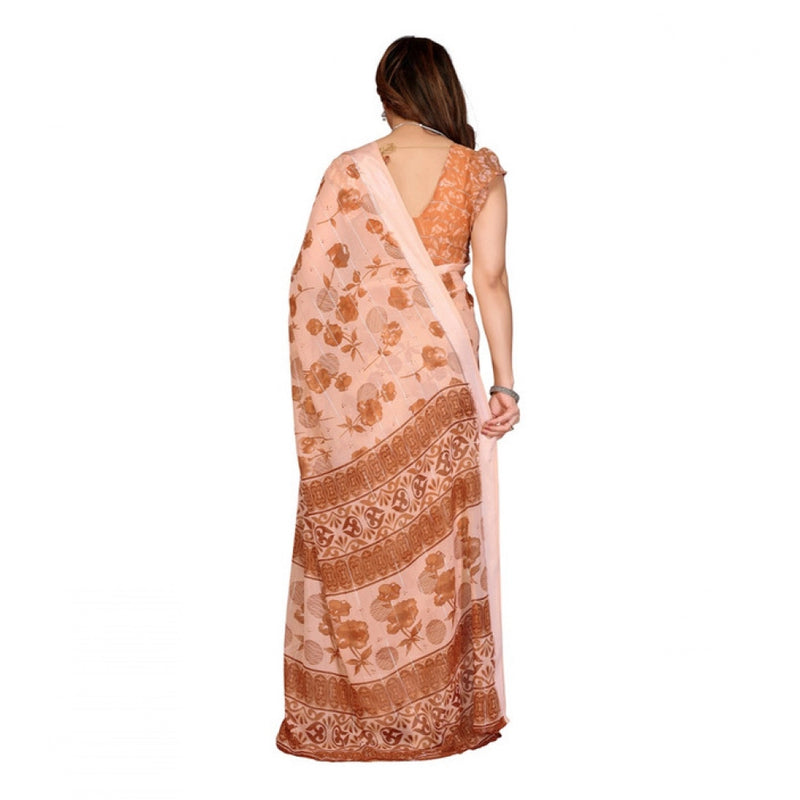 Mayawye Women's Georgette Printed Saree With Unstitched Blouse 5.5Mtr (Brown)