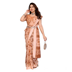 Mayawye Women's Georgette Printed Saree With Unstitched Blouse 5.5Mtr (Brown)
