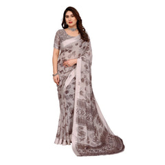 Mayawye Women's Georgette Printed Saree With Unstitched Blouse 5.5Mtr (Grey)