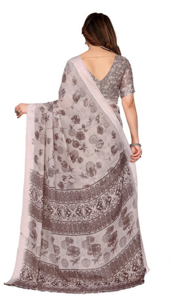 Mayawye Women's Georgette Printed Saree With Unstitched Blouse 5.5Mtr (Grey)