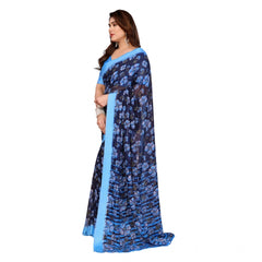 Mayawye Women's Georgette Printed Saree With Unstitched Blouse 5.5Mtr (Blue)