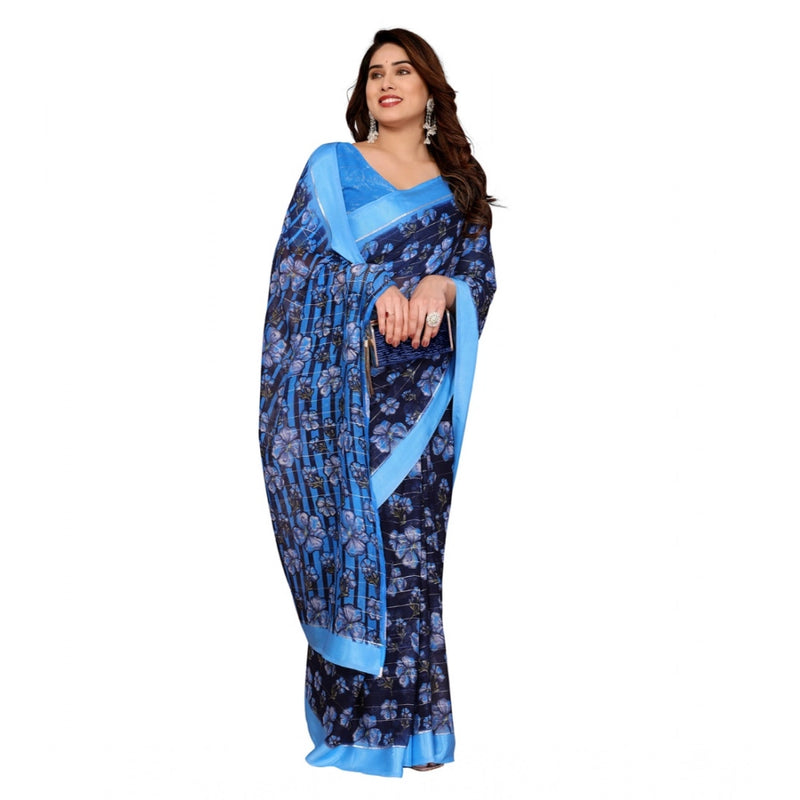 Mayawye Women's Georgette Printed Saree With Unstitched Blouse 5.5Mtr (Blue)