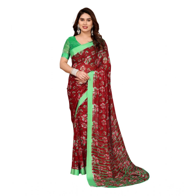 Mayawye Women's Georgette Printed Saree With Unstitched Blouse 5.5Mtr (Red)