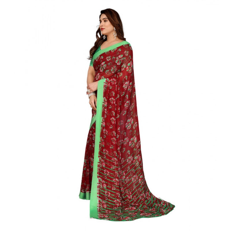 Mayawye Women's Georgette Printed Saree With Unstitched Blouse 5.5Mtr (Red)