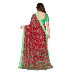 Mayawye Women's Georgette Printed Saree With Unstitched Blouse 5.5Mtr (Red)