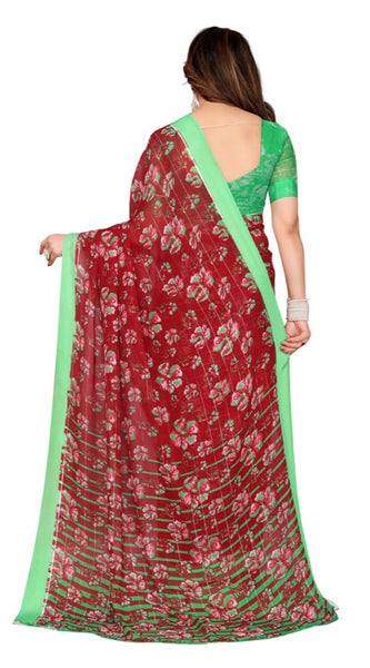 Mayawye Women's Georgette Printed Saree With Unstitched Blouse 5.5Mtr (Red)