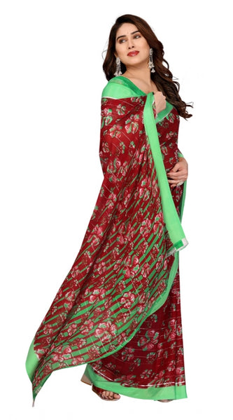 Mayawye Women's Georgette Printed Saree With Unstitched Blouse 5.5Mtr (Red)