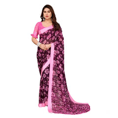 Mayawye Women's Georgette Printed Saree With Unstitched Blouse 5.5Mtr (Pink)