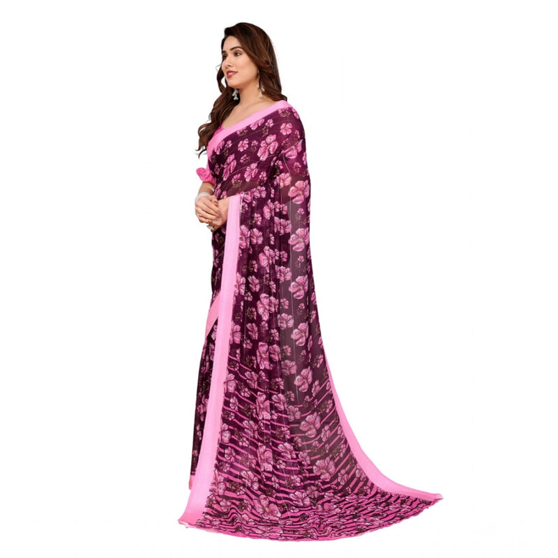 Mayawye Women's Georgette Printed Saree With Unstitched Blouse 5.5Mtr (Pink)