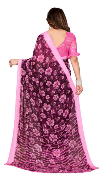 Mayawye Women's Georgette Printed Saree With Unstitched Blouse 5.5Mtr (Pink)